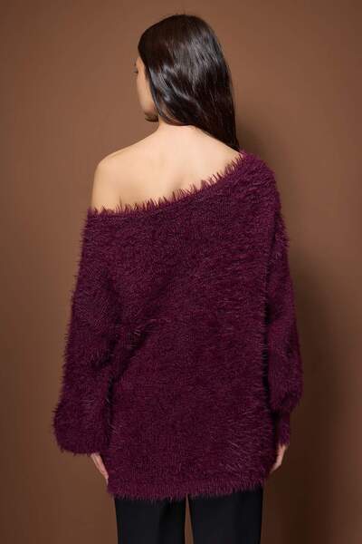 Trendyol Collection Pulover tricotat cu guler răsturnat, cu pene de prune, TWOAW25KZ00169