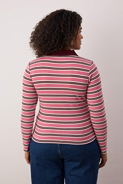Trendyol Curve Ροζ πλεκτή μπλούζα με ριμπάκια σε μεγάλο μέγεθος