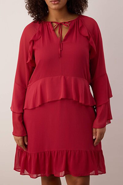 Trendyol Curve Tile Yoryo Chiffon Woven Plus Size Dress Tbbaw26Ah00078