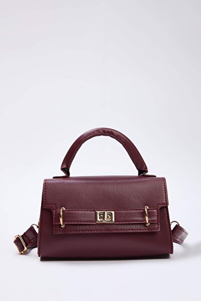 TRENDYOL SHOES Burgunderrote Damen-Mini-City-Tasche mit goldener Schnalle TAKAW26OC00030