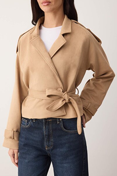 Trendyol Collection Mink Suede Mono Closure Regular Short Trench Coat Twoaw26Tr00025