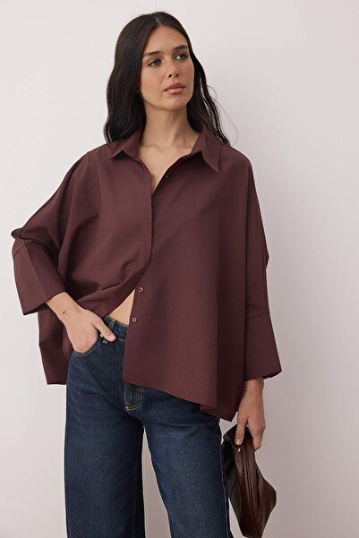 Trendyol Collection Cămașă țesută supradimensionat cu manșete late, prune TWOAW26GO00130