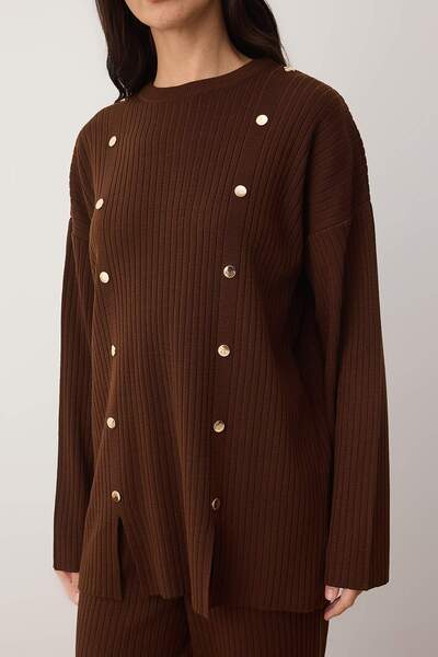 Trendyol Modest Σκούρο καφέ oversized Ribana/ πλέξη ριμπ Απλό πλεκτό Τεσσάρτο Μαντίλι Κάτω - Επάνω Σετ TCTAW26US00071