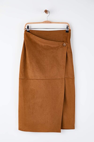 Trendyol Collection Fusta din material subțire cu cu două rânduri de nasturi nasturi din piele intoarsa bej TWOAW26ET00162