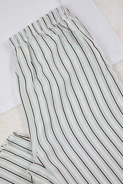 Trendyol Collection Set de pijamale din viscoză cu nasturi cu dungi albastre din material subțire THMAW26PT00016