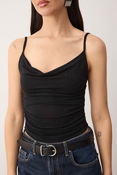 Trendyol Collection Black Glitter Degaje Collar Knitted Party Blouse Tpraw26Bz00060