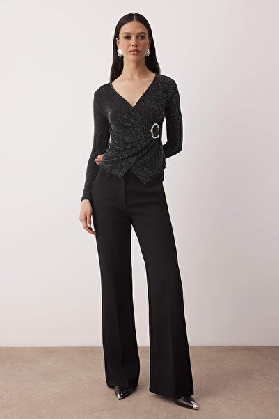 Trendyol Collection Silver Glitter Knitted Blouse with Silver Accessories Tpraw26Bz00072