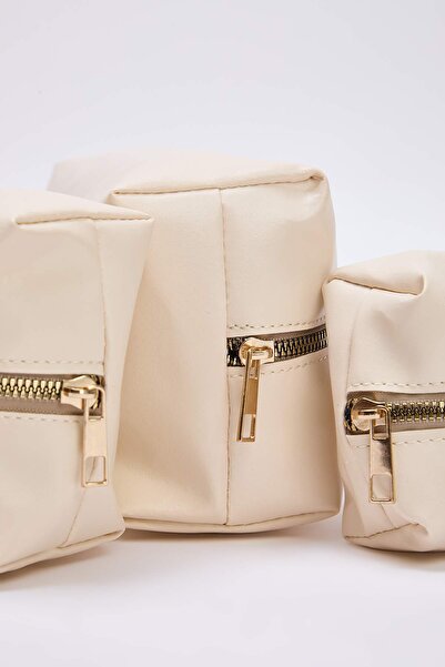 TRENDYOL SHOES Beige Triple Women's Makeup Bag Takaw26Py00010