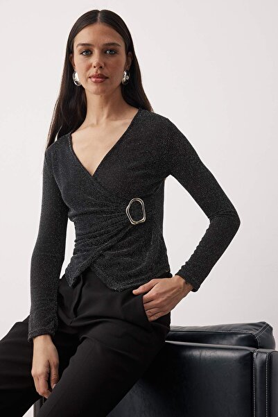 Trendyol Collection Silver Glitter Knitted Blouse with Silver Accessories Tpraw26Bz00072