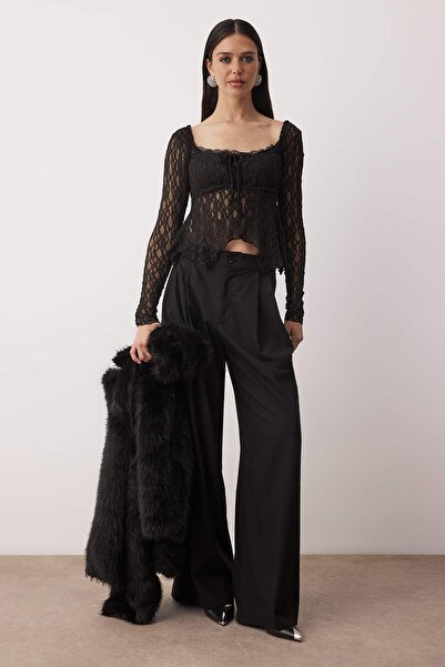 Trendyol Collection Black Square Neck Lace Party Blouse Tpraw26Bz00070
