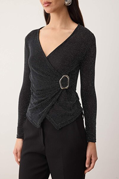 Trendyol Collection Silver Glitter Knitted Blouse with Silver Accessories Tpraw26Bz00072