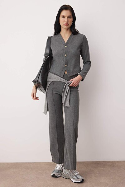 Trendyol Collection Anthracite Thessaloniki Patchwork Fitted/Slim Fit Flexible Knitted Bottom - Top Set Twoaw26Au00138