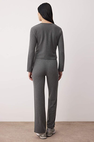 Trendyol Collection Anthracite Thessaloniki Patchwork Fitted/Slim Fit Flexible Knitted Bottom - Top Set Twoaw26Au00138