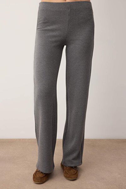 Trendyol Collection Anthracite Thessaloniki Buttoned Waist Opening Wide Leg /Palazzo Bottom Knitted Bottom - Top Set Twoaw26Au00092