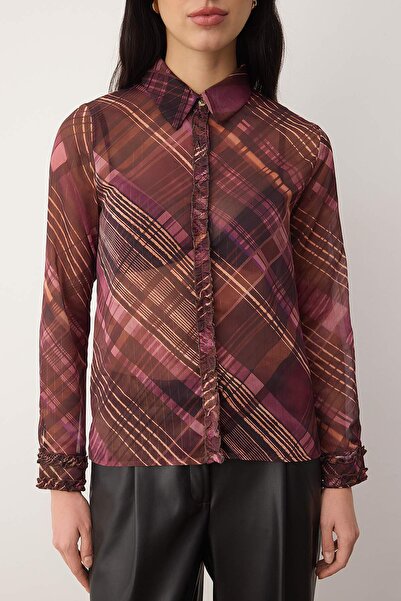 Trendyol Collection Burgundy Plaid Regular Fit Unlined Chiffon Shirt Twoaw26Go00139
