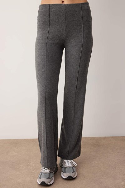 Trendyol Collection Anthracite Thessaloniki Patchwork Fitted/Slim Fit Flexible Knitted Bottom - Top Set Twoaw26Au00138