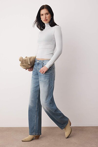 Trendyol Collection Gray Melange Transparent Mock Neck Flexible Regular Length Knitted Blouse Twoaw26Bz00266