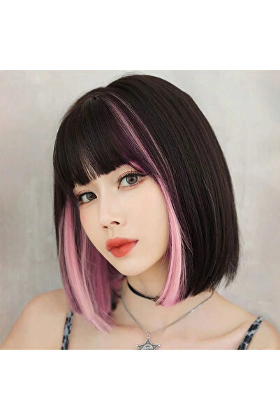 REMY HAİR Exclusive Luxury Özel Üretim Kahverengi Lila Kısa Küt Kesim Peruk