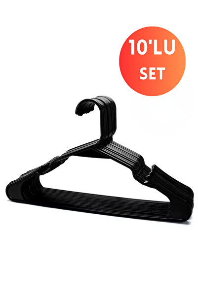Dorcia Home 10 Adet Siyah Plastik Elbise ve Kıyafet Askısı Set