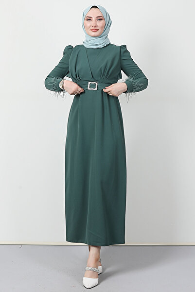 Giza Giyim Φόρεμα Hijab με λεπτομέρεια με πούπουλα Dark Mint