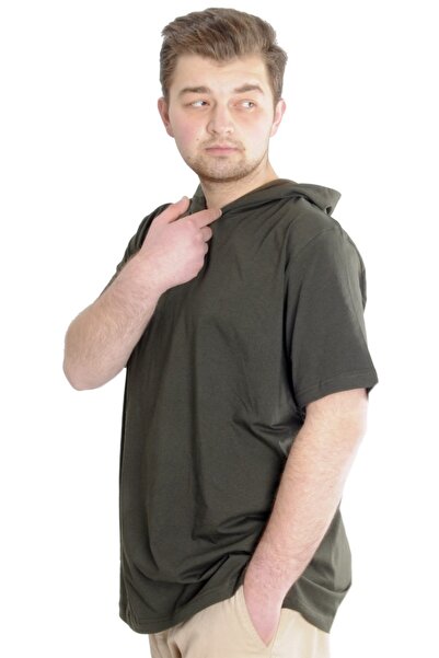 ModeXL Mode Xl Large Size Men's T-shirt Hooded Short Sleeve 23118 Khaki
