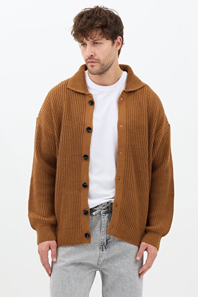 Tarz Cool Men's Mustard Button Detailed Regular Fit Cardigan