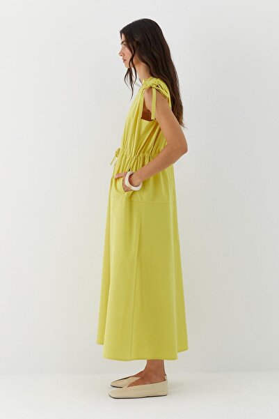 MARKALİSTE Drawstring Detailed V-Neck Dress Oil Green