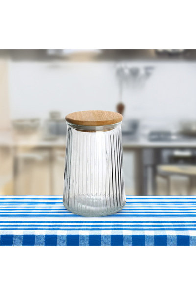 Excellent Houseware برطمان زجاجي شفاف بغطاء من الخيزران سعة 1000 مل، مستلزمات منزلية عصرية ومفيدة