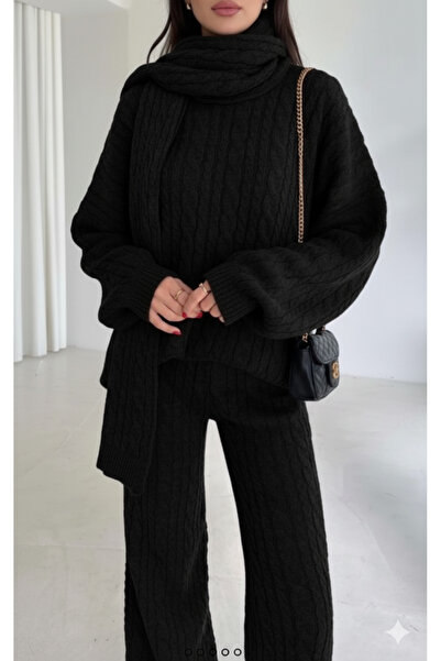 SEVENLINE طقم تريكو قصة فضفاضة بتفاصيل وشاح للنساء – تصميم أنيق ومريح لموسم الشتاء