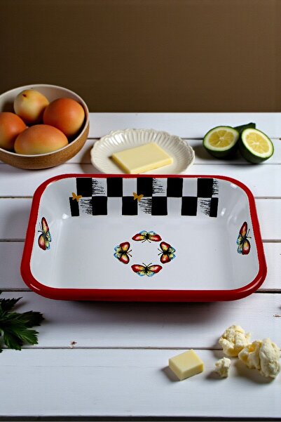 İnci Emaye 22 No Emaye Dörtgen Tabak Meze Kahvaltılık Kamp Piknik