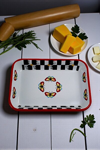 İnci Emaye No 28 Enamel Rectangle Plate Dish Breakfast Camping Picnic