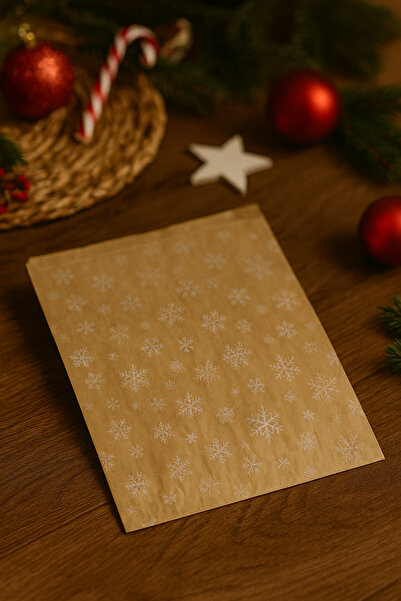 Dekals 10 Adet Orta Boy Kar Desenli Hediye Poşeti Hediye Ambalaj Paketi Kese Kağıdı 18x30