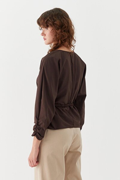 MARKALİSTE Drawstring Cuffed Belted Blouse Brown