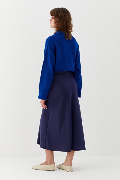 MARKALİSTE Satin Skirt Navy Blue