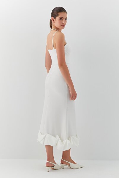 MARKALİSTE Midi Dress with Flared Hem and Straps White