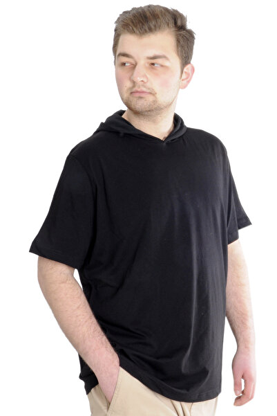 ModeXL Mode Xl Large Size Men's T-shirt Hooded Short Sleeve 23118 Black
