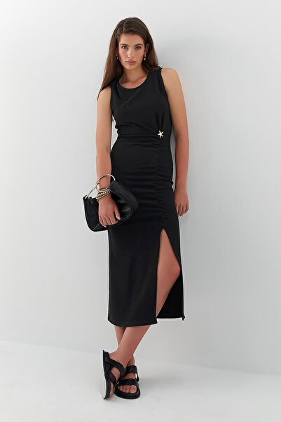 MARKALİSTE Μίντι φόρεμα με αγκράφα και σχισμή μαύρο