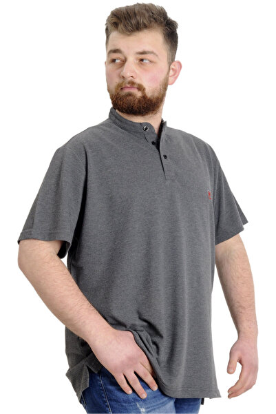 ModeXL Mode Xl Великий розмір Чоловіча футболка з коміром-стійкою Md Logo 22326 Атласний