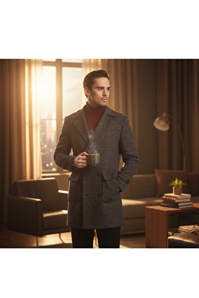 Frappoli Men's Thick Stamp Coat - Plaid Pattern, Regular Fit