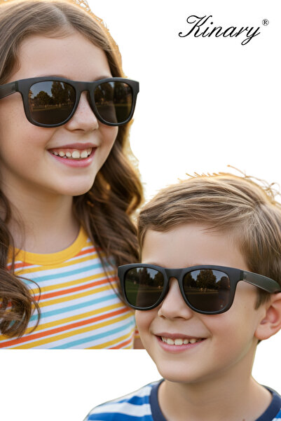 Kinary Unisex Children's Sunglasses Black Frame Smoked Handle 4001