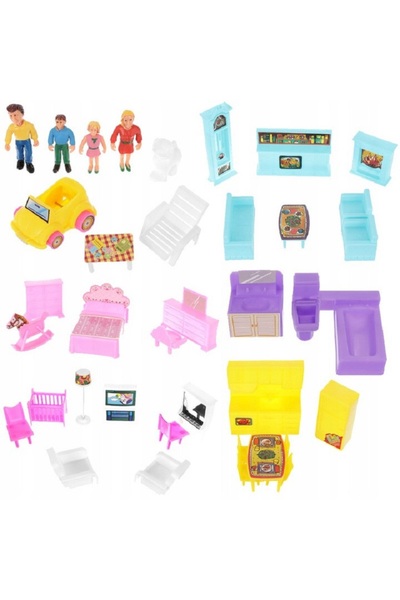 indiggo VILLA DIY Dollhouse, 2 Levels, 4 Rooms, Garage & Terrace, Includes Furniture & 4 Dolls