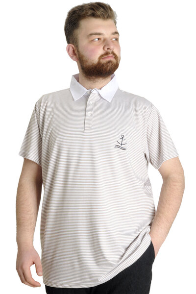 ModeXL Mode Xl Ανδρικό T-shirt Polo Neck ριγέ χαρτί 23340 Καφέ