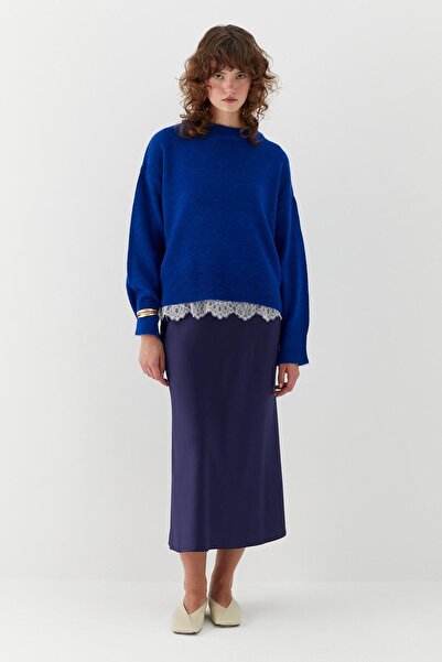 MARKALİSTE Satin Skirt Navy Blue