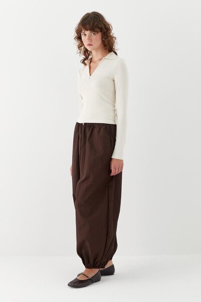 MARKALİSTE Polo Neck Front Hidden Zipper Blouse Ecru