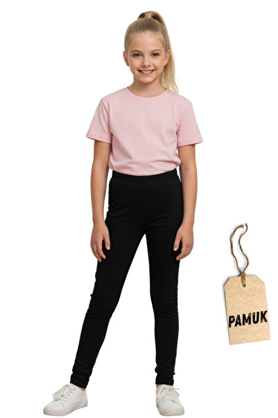 Dolce Destino Kız Çocuk Tayt - Siyah Pamuklu Likralı Mevsimlik Uzun Çocuk Taytı