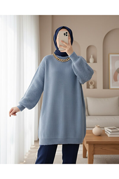 Modamorfo Tunica tricotată - mânecă cu balon, moale, albastru gheață
