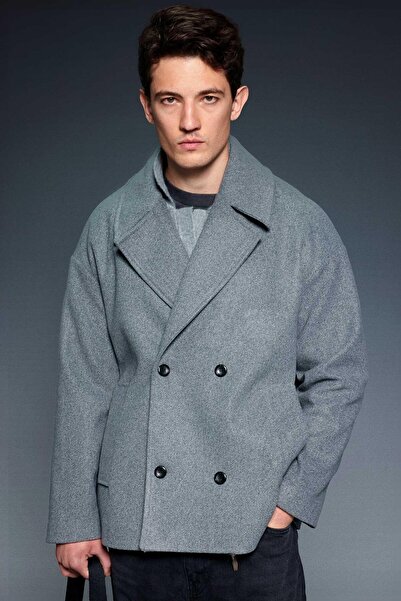 ablukaonline Men's Oversize Double-Breasted Coat Dark Gray