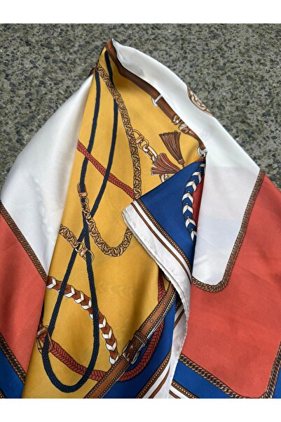 Axesoire 14837 Zincir ve Püskül Desenli Sax Mavi Bandana Fular 70x70 cm