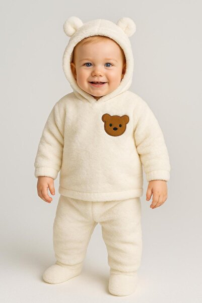 nevrankids Baby Plush Bear Eared Hooded Set of 2 - Winter Fleece