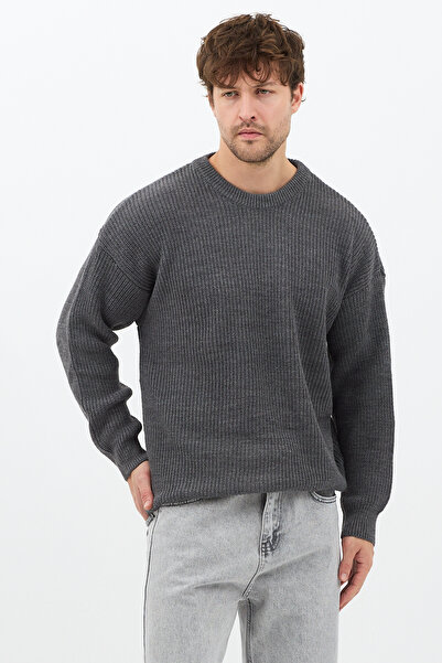 Tarz Cool Men's Dark Smoked Regular Fit Crew Neck Knitted Sweater